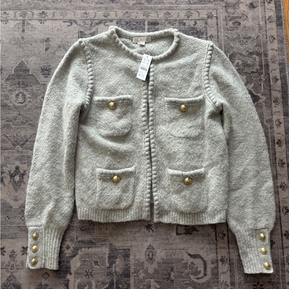 NWT J. Crew Light Gray Cardigan with Gold Buttons - Picture 3 of 6